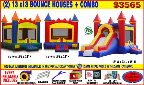 2 Bounce Houses Plus 1 Combo